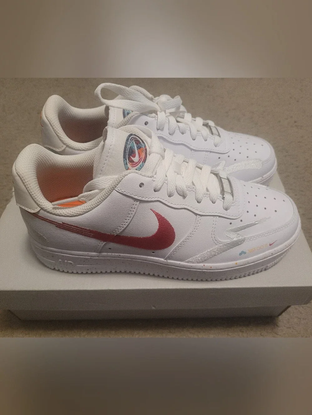 White Airforce 1 Multi Colored Swoosh